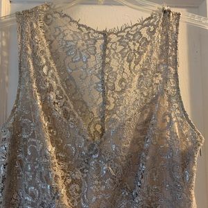 2x HP BCBG MaxAzria Lynette Lace Metallic Silver Formal Rehearsal Dress QJC61062